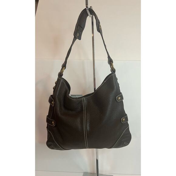 NWT J Crew Collection Brown Pebble Leather Satchel Shoulder Bag Purse - Picture 3 of 11